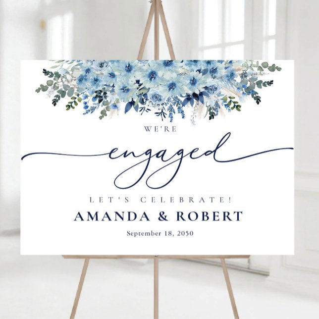 Blue Boho Floral We Are Engaged Foam Board (Creator Uploaded)