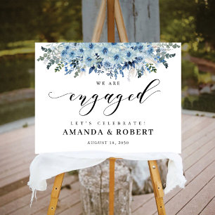 Blue Boho Floral We Are Engaged Foam Board