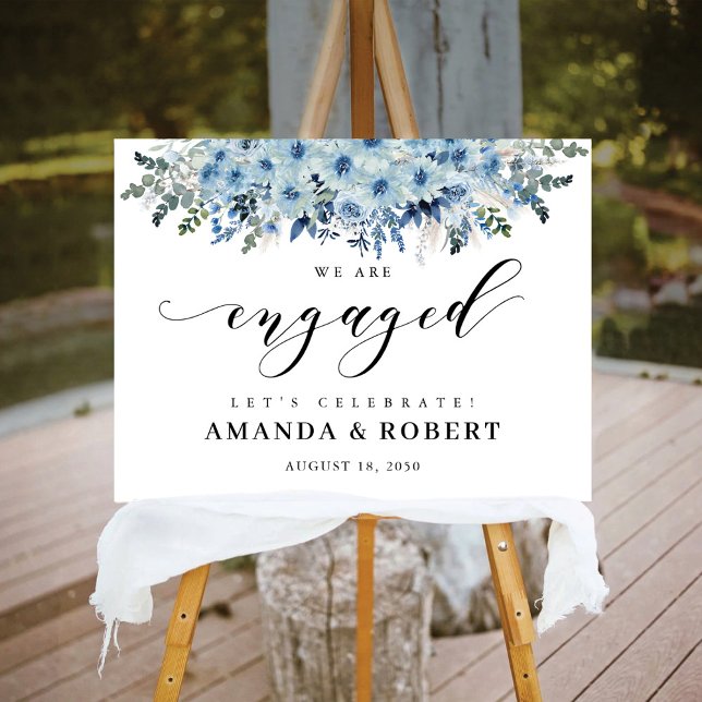 Blue Boho Floral We Are Engaged Foam Board (Creator Uploaded)