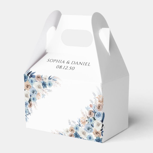 Blue Boho Floral Wedding Favor Box (Front Side)