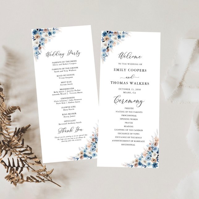 Blue Boho Floral Wedding Program (Creator Uploaded)