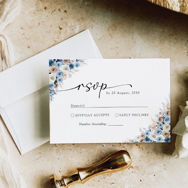 Blue Boho Floral Wedding RSVP Card (Creator Uploaded)