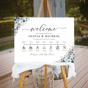 Blue Boho Floral Wedding Timeline Foam Board
