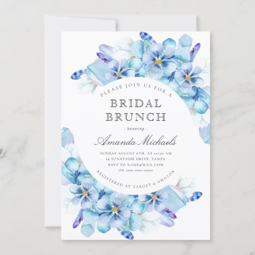 Blue Boho Floral Wreath Bridal Brunch Shower  Invitation