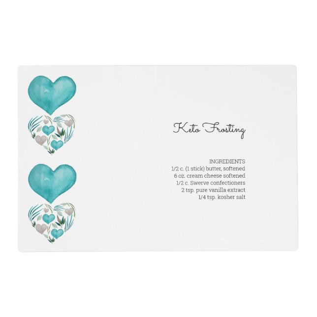 Blue Boho Hearts And Your Recipe Placemat (Front)