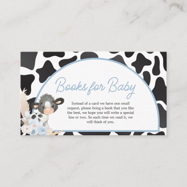 Blue Boho Highland Cow Baby Shower Books for Baby Enclosure Card (Front)