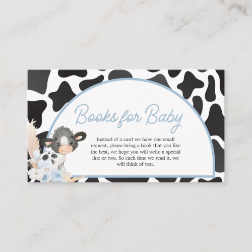 Blue Boho Highland Cow Baby Shower Books for Baby Enclosure Card