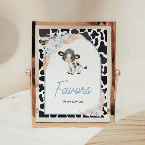 Blue Boho Highland Cow Baby Shower Favors Poster