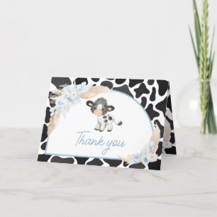 Blue Boho Highland Cow Baby Shower Letterpress Thank You Card