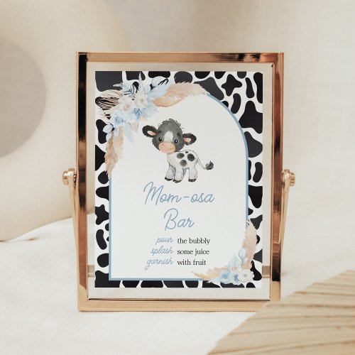 Blue Boho Highland Cow Baby Shower Mom Osa Bar Poster