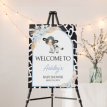 Blue Boho Highland Cow Baby Shower Welcome Sign