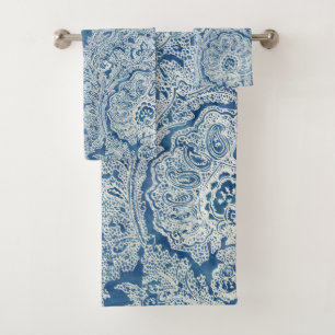 Blue Boho Lace Paisley Pattern  Bath Towel Set