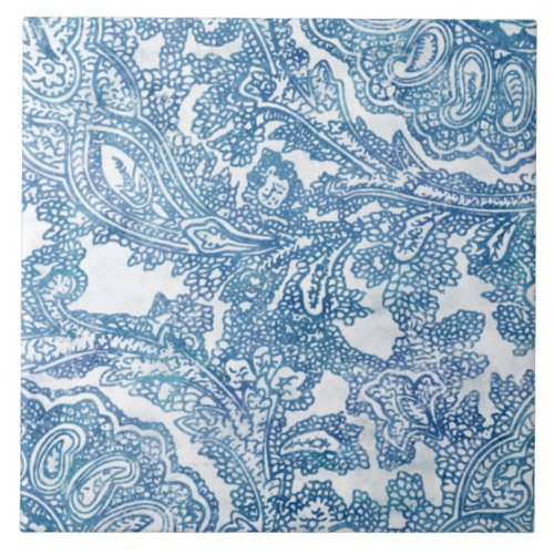 Blue Boho Lace Paisley Pattern Ceramic Tile
