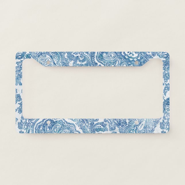 Blue Boho Lace Paisley Pattern License Plate Frame (Front)