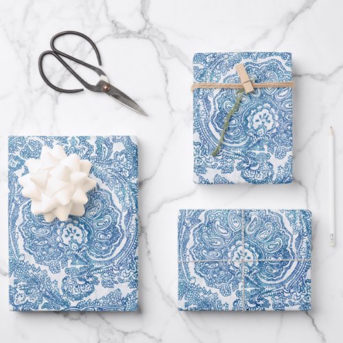 Blue Boho Lace Paisley Pattern  Wrapping Paper Sheets