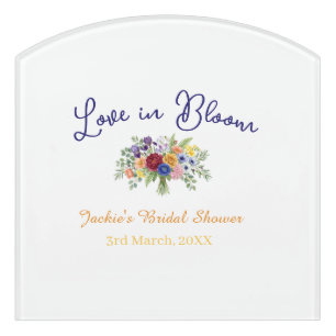 blue boho love in Bloom bridal shower name retro Door Sign