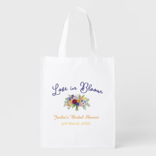 blue boho love in Bloom bridal shower name retro Grocery Bag