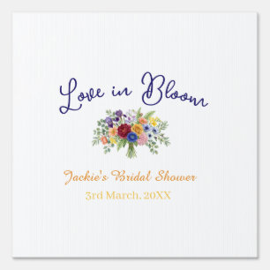 blue boho love in Bloom bridal shower name retro Sign