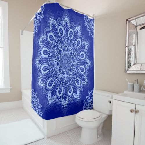 Blue Boho Mandala Flower Shower Curtain