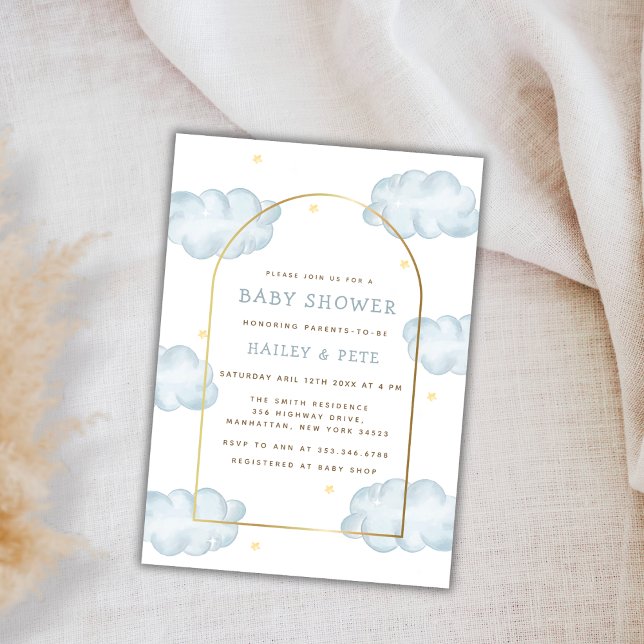 Blue Boho Moon Star Cloud Arch Boy Baby Shower Invitation (Blue Boho Moon Star Cloud Arch Boy Baby Shower Invitation)