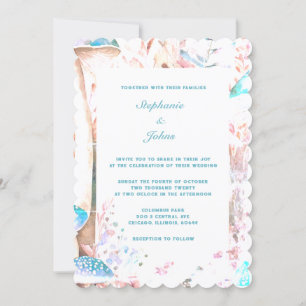 Blue Boho Mushroom Art Woodland Wedding 2024 Invitation