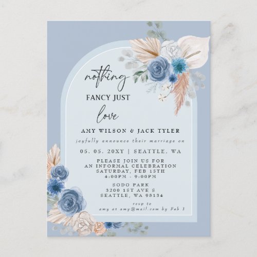 Blue Boho Nothing Fancy Just Love Announcement Postcard