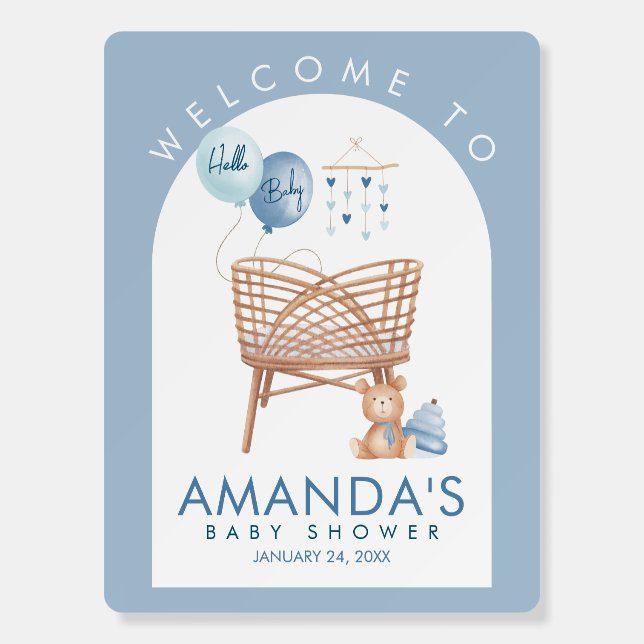 Blue Boho Nursery Baby Shower Welcome Sign (Front)