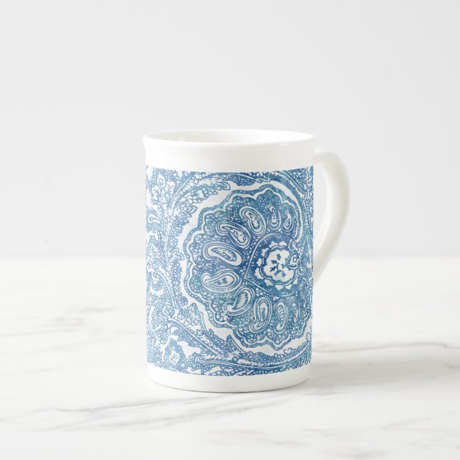 Blue Boho Paisley Pattern  Bone China Mug (Front Right)