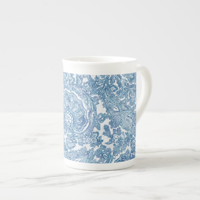 Blue Boho Paisley Pattern Bone China Mug (Front Right)