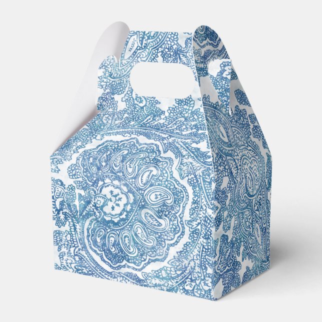 Blue Boho Paisley Pattern Favor Boxes (Back Side)
