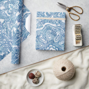 Blue Boho Paisley Pattern Wrapping Paper