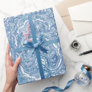 Blue Boho Paisley Pattern Wrapping Paper