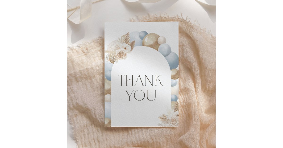 Blue Boho Pampas Grass Boy Baby Shower Thank You Card | Zazzle