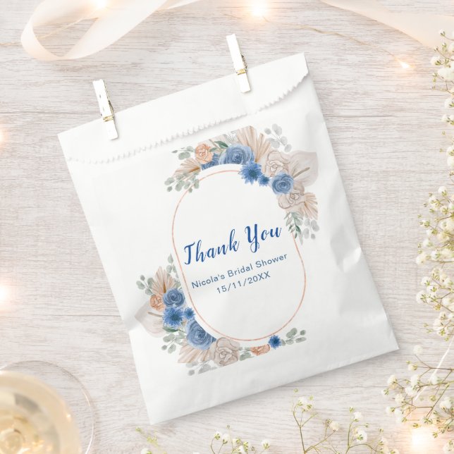 Blue Boho Pampas Grass Bridal Shower Favor Bag (Clipped)