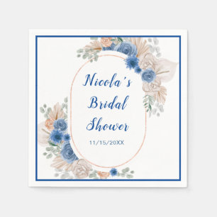 Blue Boho Pampas Grass Bridal Shower Napkins