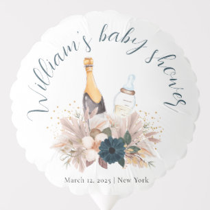 Blue Boho Poppin Champagne Bottles Baby Shower Balloon