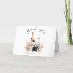 Blue Boho Poppin Champagne Bottles Baby Shower Letterpress Thank You Card