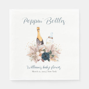 Blue Boho Poppin Champagne Bottles Baby Shower  Napkins