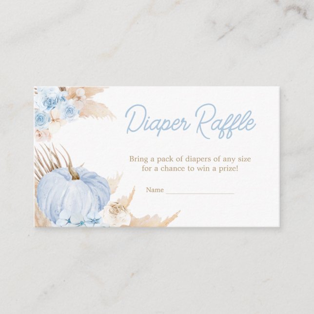 Blue Boho Pumpkin Baby Shower Diaper Raffle Enclosure Card (Front)
