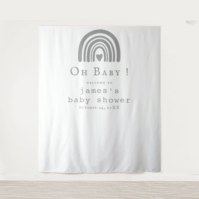 Blue Boho Rainbow Baby Shower Backdrop (Front)