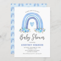 Blue Boho Rainbow Boy Baby Shower Invitation