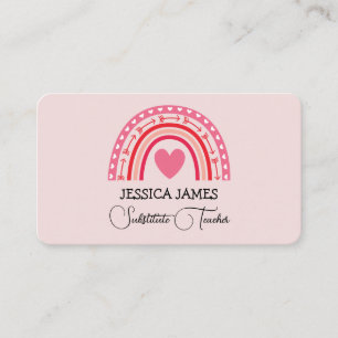 Blue Boho Rainbow Cute Substitute Teacher Business Card