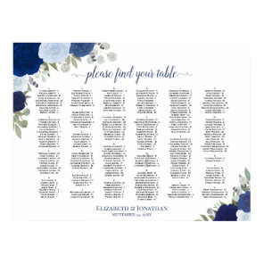 Blue Boho Roses Alphabetical Wedding Seating Chart