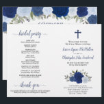 Blue Boho Roses DIY Fold Catholic Wedding Program<br><div class="desc">This beautiful program is designed for a Catholic ceremony. It features a rustic boho chic design with a hand painted watercolor roses in shades of dusty blue, navy, indigo, and sapphire. There is a crucifix or cross, with elegant script calligraphy for the names of the couples and titles. The inside...</div>