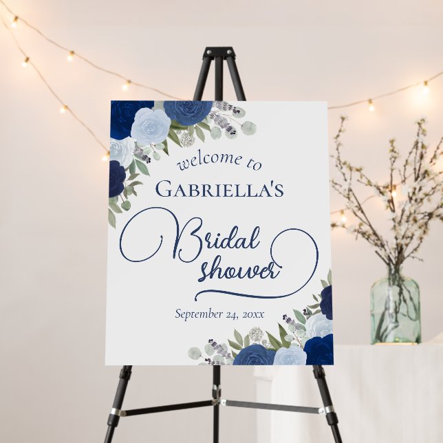 Blue Boho Roses Elegant Bridal Shower Welcome Foam Board (In Situ (Stand))