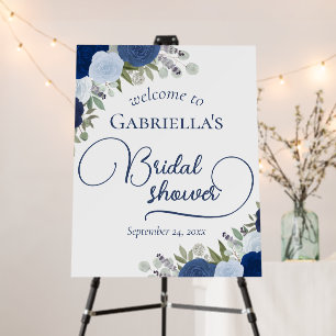 Blue Boho Roses Elegant Bridal Shower Welcome Foam Board