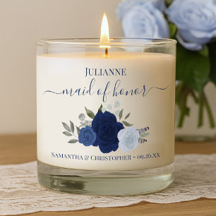 Blue Boho Roses Elegant Maid of Honor Wedding Gift Scented Candle