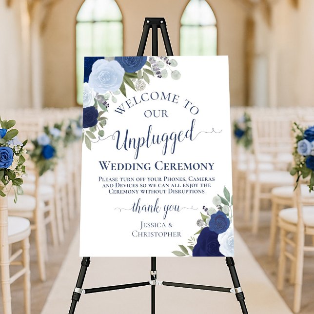 Blue Boho Roses Elegant Unplugged Wedding Ceremony Foam Board (Creator Uploaded)
