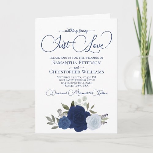 Blue Boho Roses Photo  Details Just Love Wedding Invitation