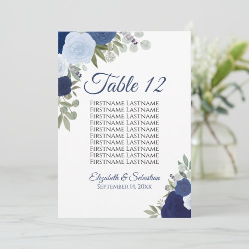 Blue Boho Roses Seating Chart Table Number Large